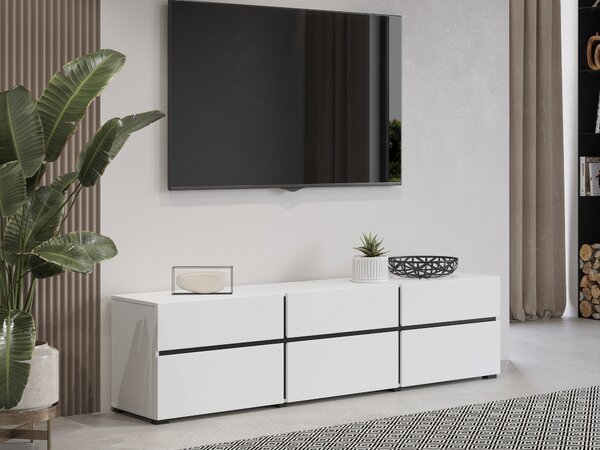 TV-állvány Alfere 102, Laminált forgácslap, 48x180x40cm, Fehér, Fekete
