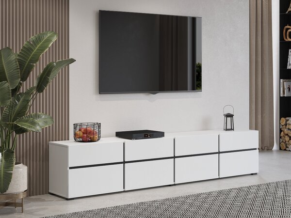 TV-állvány Alfere 101, Laminált forgácslap, 48x225x40cm, Fekete, Fehér