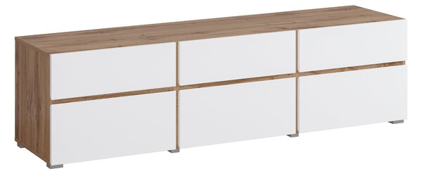 TV-állvány Alfere 102, Laminált forgácslap, 48x180x40cm, Fehér, Wotan tölgy