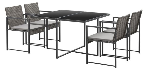 Polirattan bútor Fortaleza M asztallal, 4 székkel és párnákkal szürke