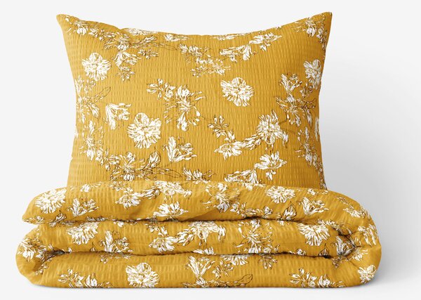 Goldea krepp ágyneműhuzat - cikkszám 1006 liliom virágmintás mustárszínű alapon 140 x 220 és 70 x 90 cm