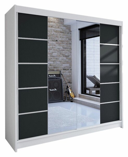 Gardróbszekrény Closico Cavaris V, Laminált forgácslap, 215x180x58cm, Fekete, Fehér