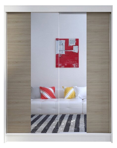 Gardróbszekrény Closico Vastor II, Laminált forgácslap, 200x150x58cm, Sonoma tölgy, Fehér