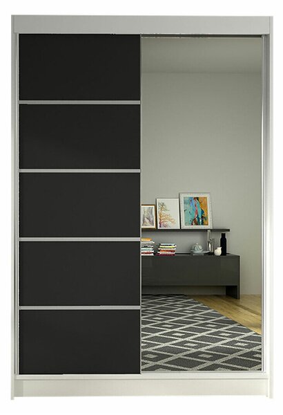 Gardróbszekrény Closico Salvor III, Laminált forgácslap, 200x120x58cm, Fekete, Fehér