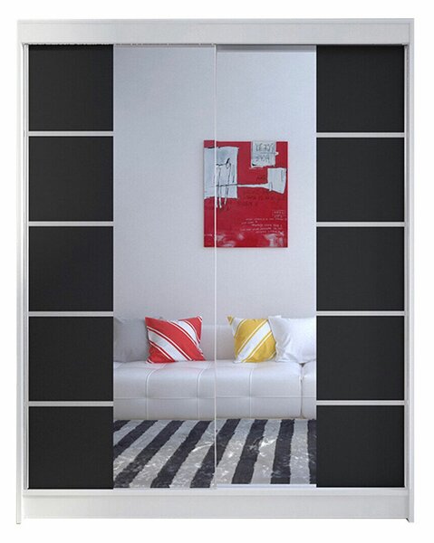Gardróbszekrény Closico Vastor V, Laminált forgácslap, 200x150x58cm, Fekete, Fehér