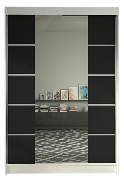 Gardróbszekrény Closico Salvor V, Laminált forgácslap, 200x120x58cm, Fehér, Fekete
