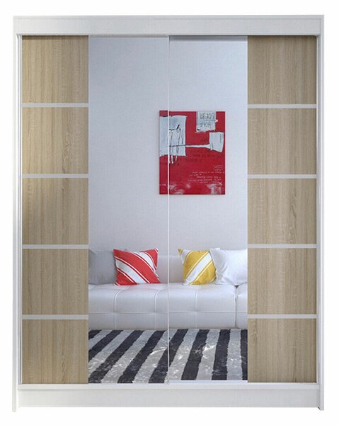 Gardróbszekrény Closico Vastor V, Laminált forgácslap, 200x150x58cm, Sonoma tölgy, Fehér