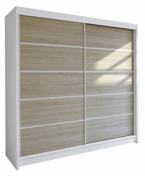 Gardróbszekrény Closico Cavaris IV, Laminált forgácslap, 215x180x58cm, Sonoma tölgy, Fehér