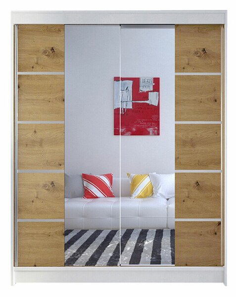 Gardróbszekrény Closico Vastor V, Laminált forgácslap, 200x150x58cm, Artisan tölgy, Fehér
