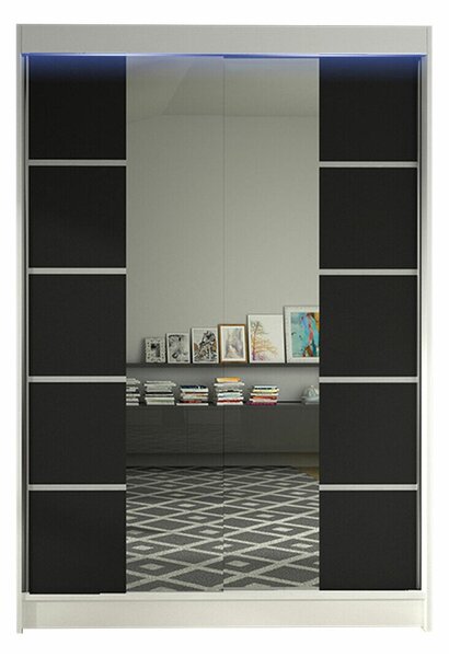 Gardróbszekrény Closico Salvor V, Laminált forgácslap, 200x120x58cm, Fekete, Fehér
