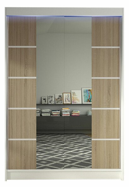 Gardróbszekrény Closico Salvor V, Laminált forgácslap, 200x120x58cm, Fehér, Sonoma tölgy