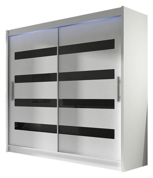 Gardróbszekrény Closico Pallor XI, Laminált forgácslap, 215x180x58cm, Fényes fekete, Fehér