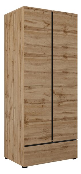 Gardróbszekrény Alfere 118, Laminált forgácslap, 210x89x60cm, Wotan tölgy, Fekete
