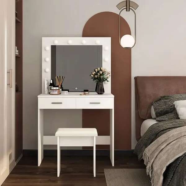 ModernHome Nagy, modern kozmetikai öltözőasztal, tükörvilágítás