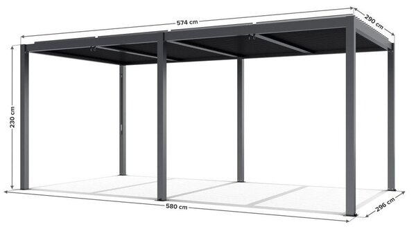 LUXE pergola 5,8x3m antracit LED világítással