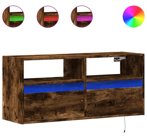 Füstös tölgy színű fali TV-szekrény LED-ekkel 100x31x45 cm