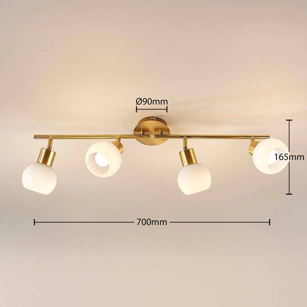 Lindby mennyezeti lámpa Elaina, 70cm, 4 lámpás, sárgaréz, üveg, E14, dimmelhető, Sárgaréz / arany, Nappali / Étkező, fém, Modern