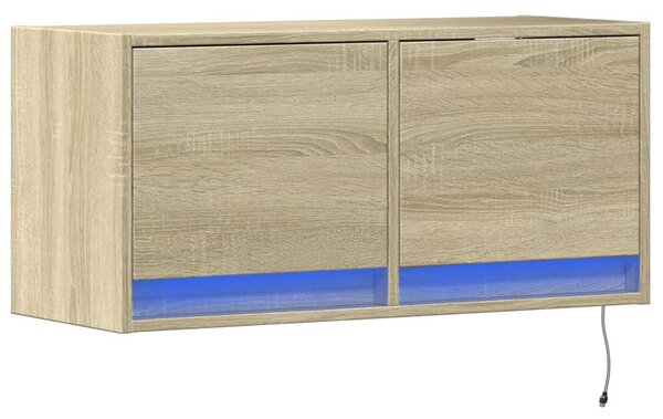Sonoma tölgy színű fali TV-szekrény LED-ekkel 80x31x35 cm