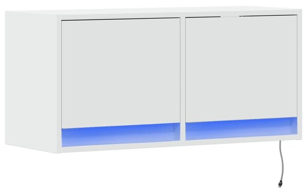 Fehér falra szerelhető TV-szekrény LED-lámpákkal 80x31x35 cm