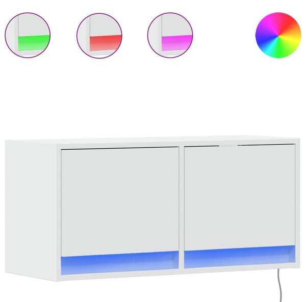 Fehér falra szerelhető TV-szekrény LED-lámpákkal 80x31x35 cm