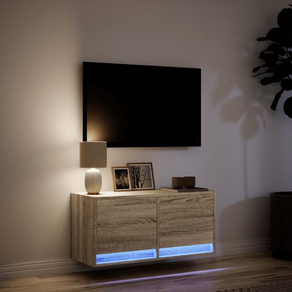 Sonoma tölgy színű fali TV-szekrény LED-ekkel 80x31x35 cm