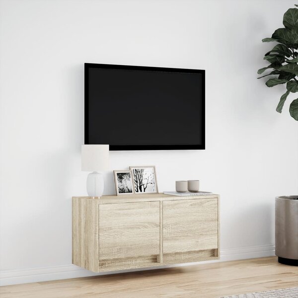 Sonoma tölgy színű fali TV-szekrény LED-ekkel 80x31x35 cm