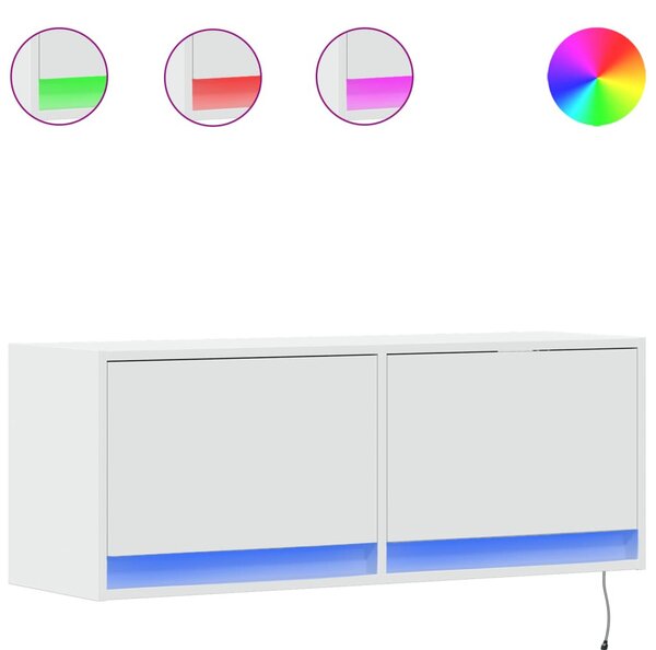 Fehér falra szerelhető TV-szekrény LED-lámpákkal 100x31x35 cm