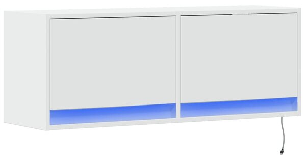 Fehér falra szerelhető TV-szekrény LED-lámpákkal 100x31x35 cm