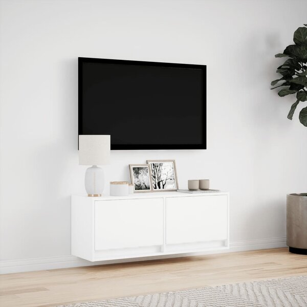 Fehér falra szerelhető TV-szekrény LED-lámpákkal 100x31x35 cm