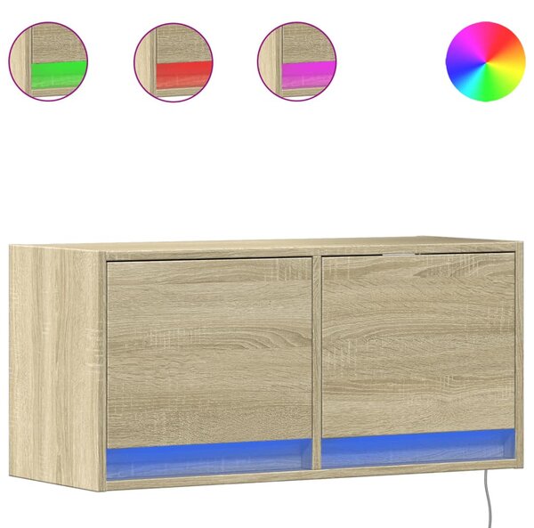 Sonoma tölgy színű fali TV-szekrény LED-ekkel 80x31x35 cm