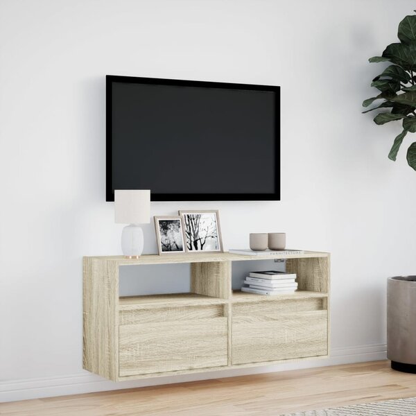 Sonoma tölgy színű fali TV-szekrény LED-ekkel 100x31x45 cm