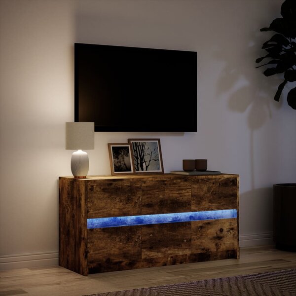 Füstös tölgy színű szerelt fa LED-es TV-szekrény 100x34x50 cm