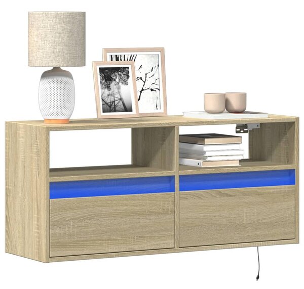 Sonoma tölgy színű fali TV-szekrény LED-ekkel 100x31x45 cm