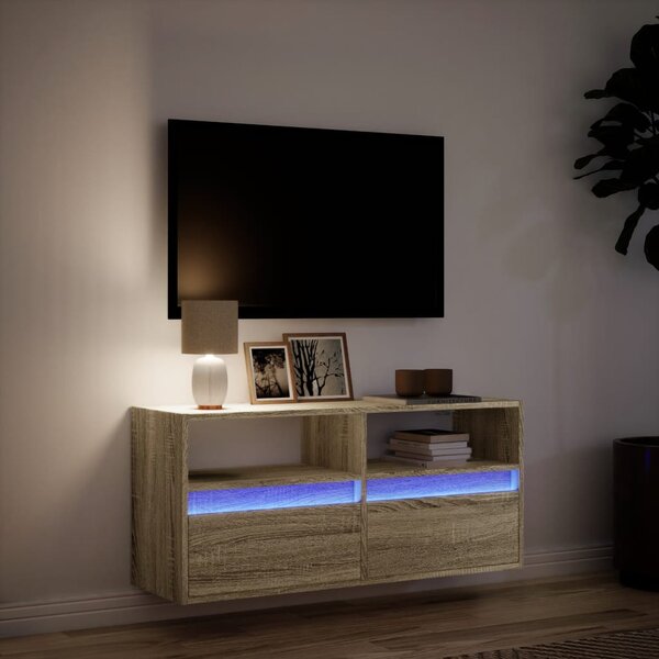 Sonoma tölgy színű fali TV-szekrény LED-ekkel 100x31x45 cm