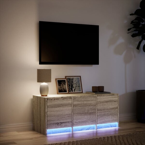 Sonoma tölgy színű szerelt fa TV-szekrény LED-del 97x34x40 cm