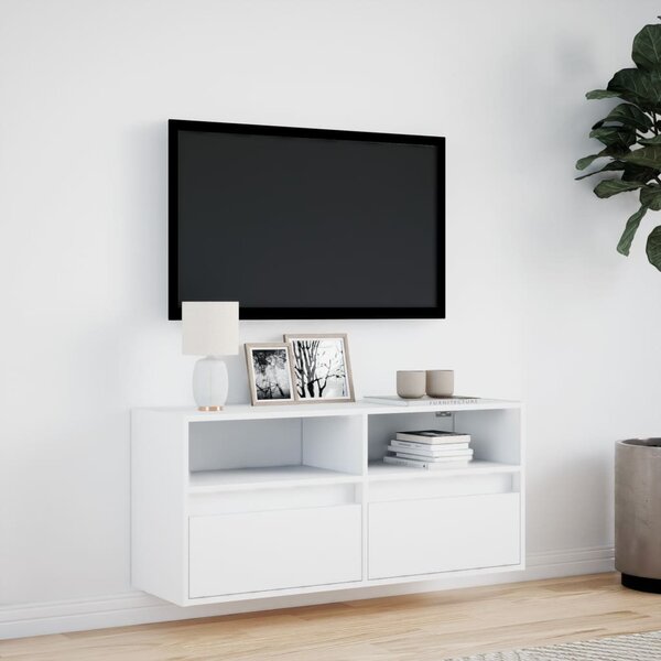 Fehér falra szerelhető TV-szekrény LED-lámpákkal 100x31x45 cm