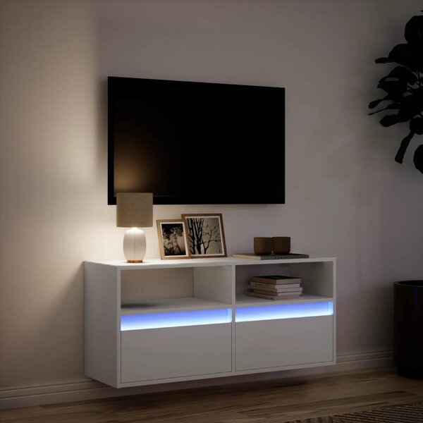 Fehér falra szerelhető TV-szekrény LED-lámpákkal 100x31x45 cm