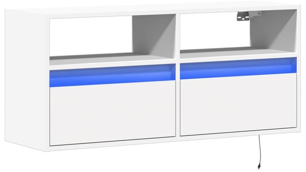 Fehér falra szerelhető TV-szekrény LED-lámpákkal 100x31x45 cm