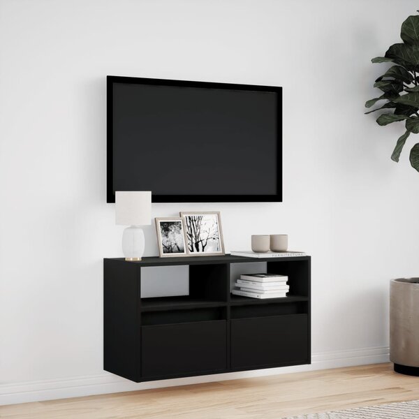 Fekete fali TV-szekrény LED-világítással 80x31x45 cm