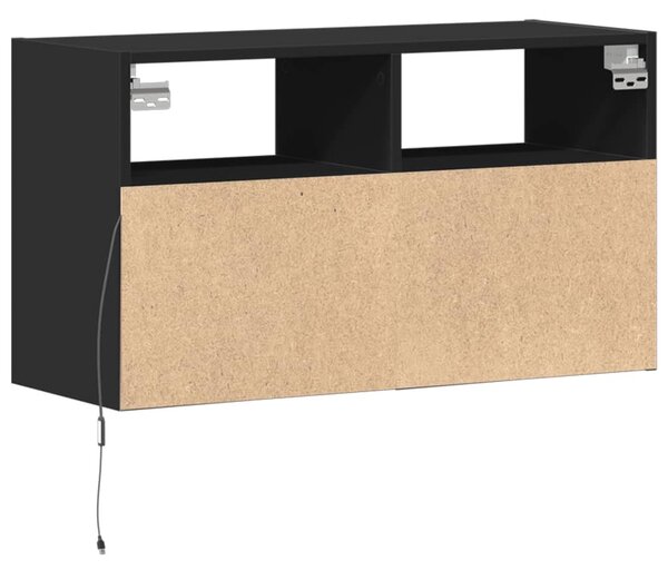 Fekete fali TV-szekrény LED-világítással 80x31x45 cm