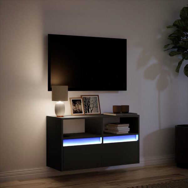 Fekete fali TV-szekrény LED-világítással 80x31x45 cm