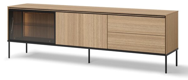 TV-állvány Evaliri 107, Edzett üveg, Laminált forgácslap, 62x196x41cm, Tölgy, Fekete