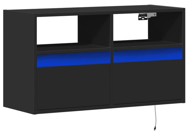Fekete fali TV-szekrény LED-világítással 80x31x45 cm