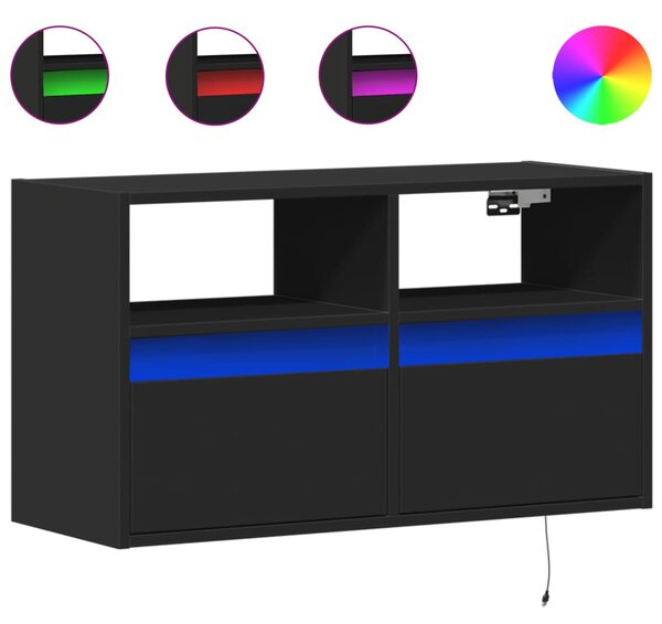Fekete fali TV-szekrény LED-világítással 80x31x45 cm