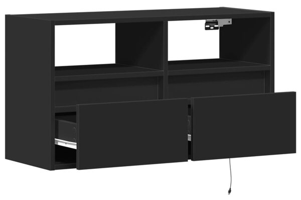Fekete fali TV-szekrény LED-világítással 80x31x45 cm