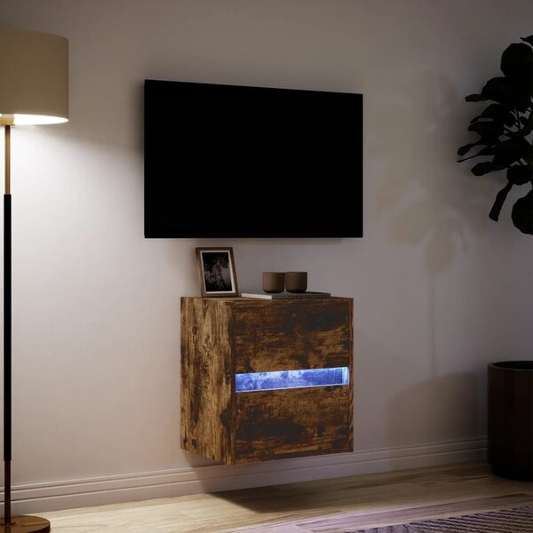 Füstös tölgy színű fali TV-szekrény LED-ekkel 41x31x45 cm