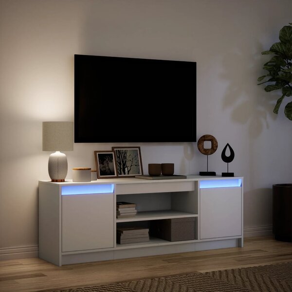 Fehér szerelt fa TV-szekrény LED-ekkel 139,5 x 34 x 50 cm