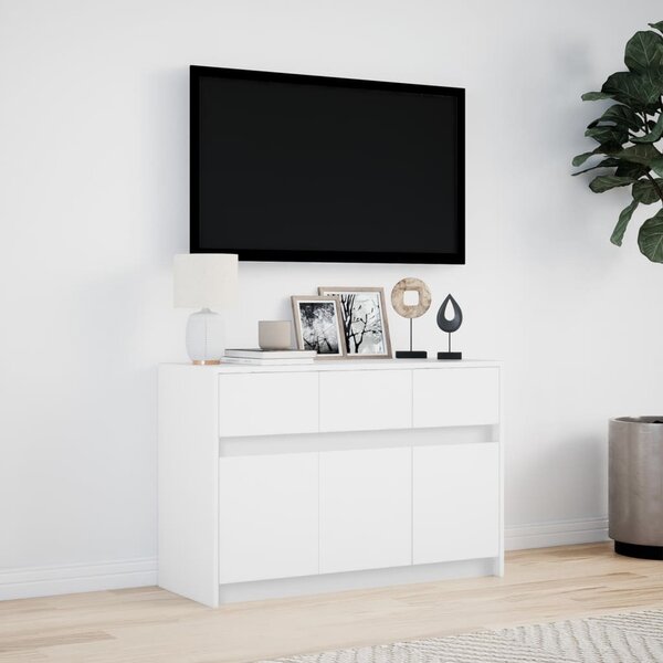 Fehér szerelt fa TV-szekrény LED-ekkel 91 x 34 x 61 cm