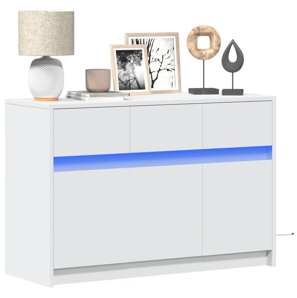 Fehér szerelt fa TV-szekrény LED-ekkel 91 x 34 x 61 cm