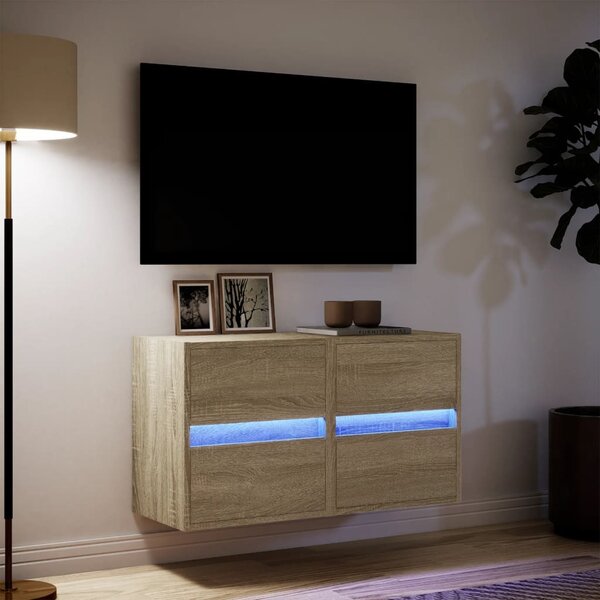 2 db sonoma tölgy színű fali TV-szekrény LED-del 41x31x45 cm